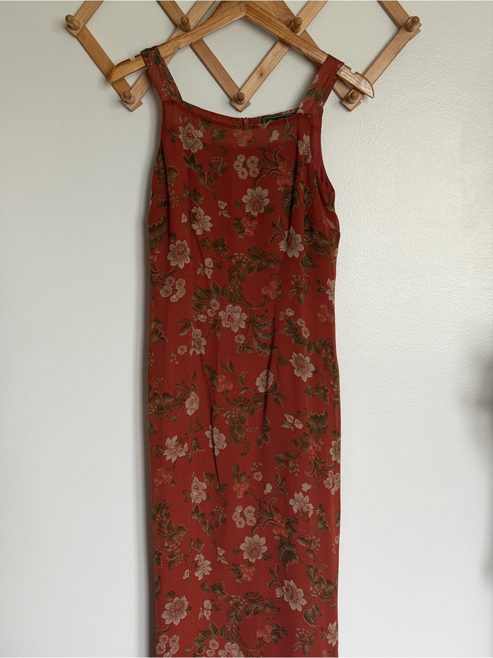 Vtg Eddie Bauer Floral Rust Maxi Slip Dress with Square Neck